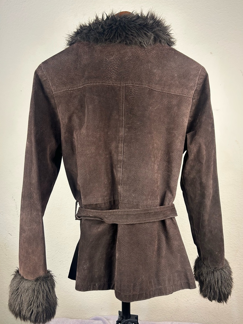 BeyondSport Brown Faux Fur Trim Belted Jacket Women’s L Y2K - Picture 4 of 16